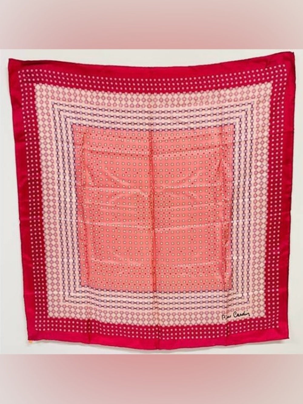 Pierre Cardin Coral Pink and Fuchsia Silk Square Scarf
